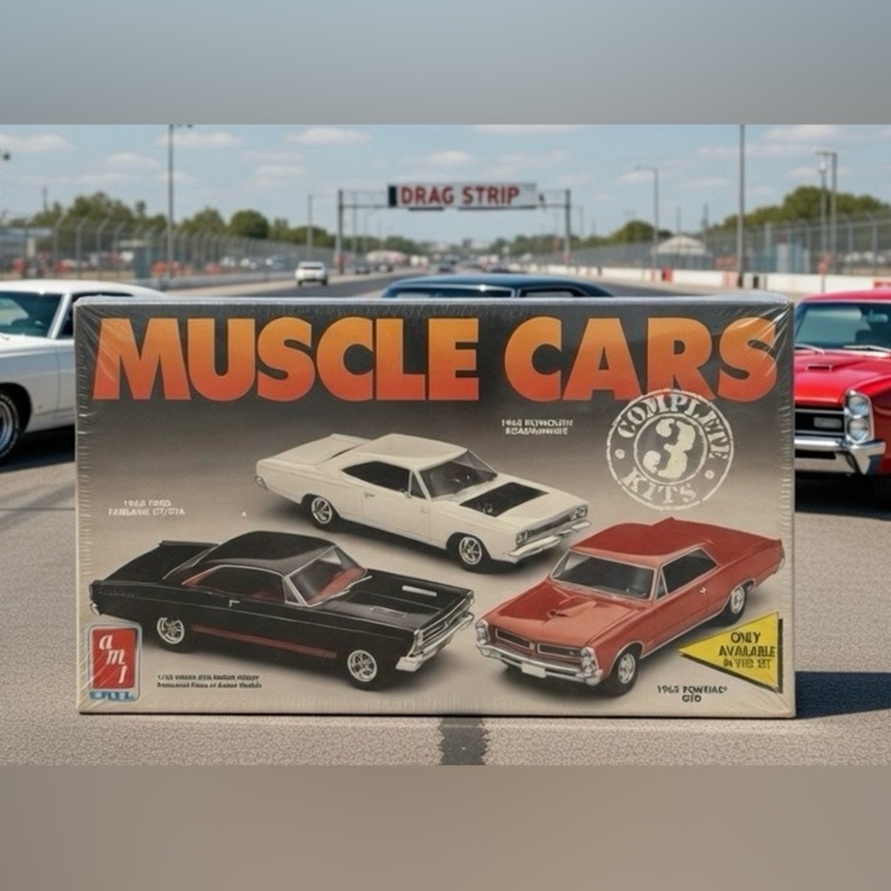 NEW Sealed AMT 3 Muscle Car Kits 66 Fairlane-68 Road Runner-65 GTO "Bent Box"